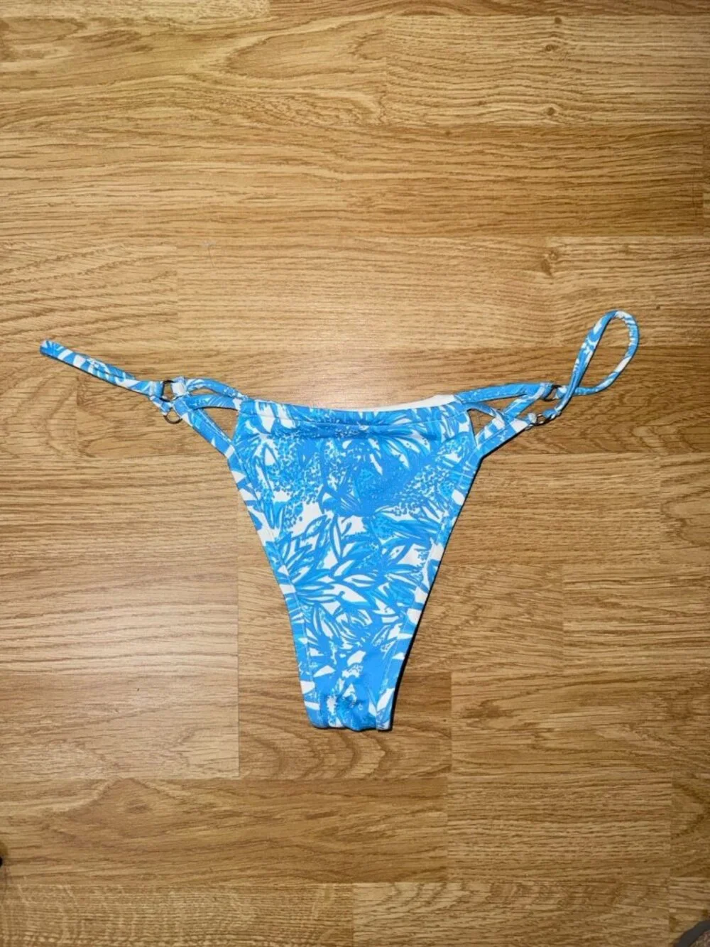 Frankies Bikinis Thong Swim Bikini Small True To Size Blue White Floral R2